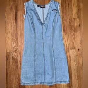HD Denim Sleeveless Dress with V-Neck and Stud Details